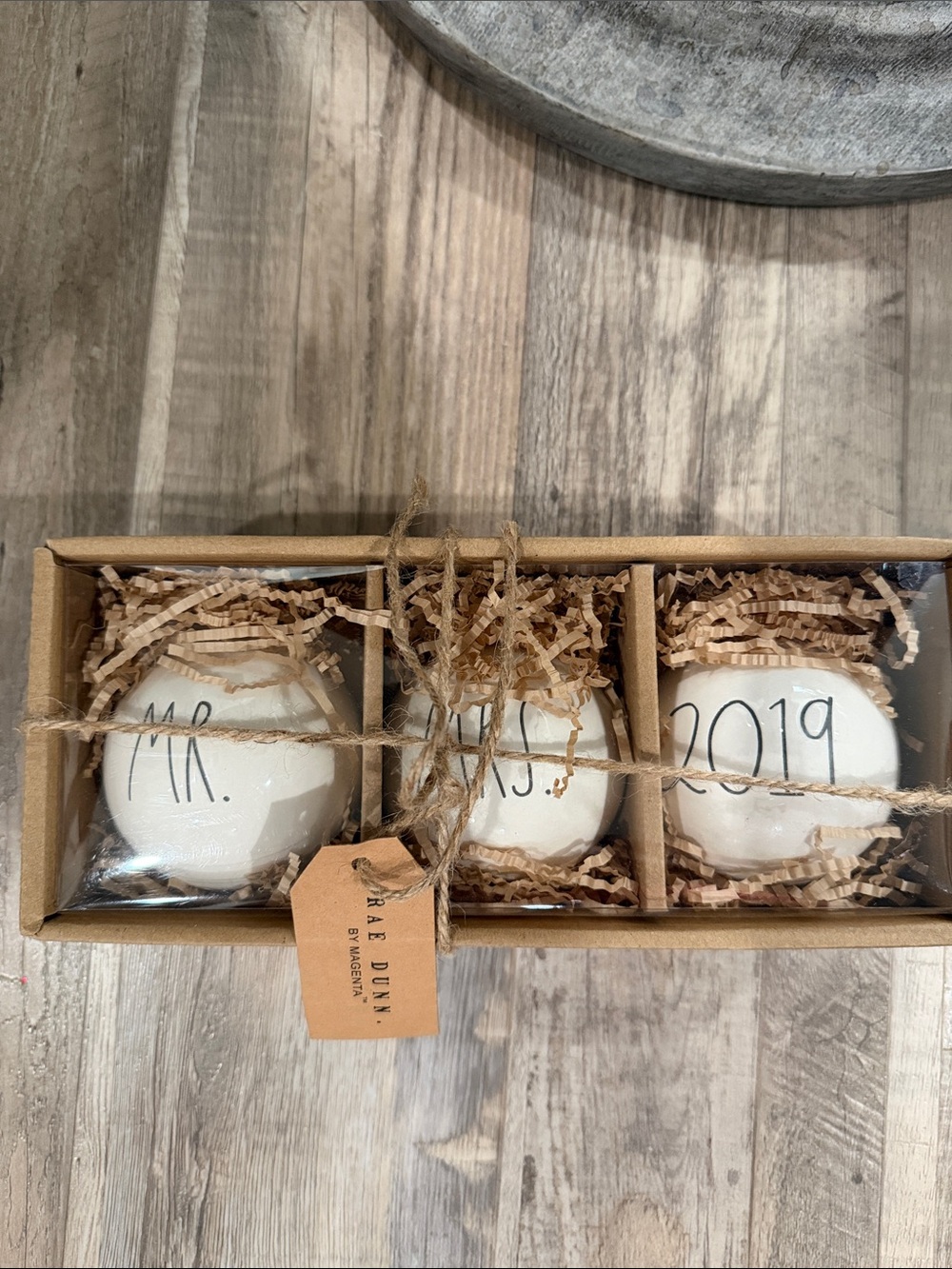 Mr. Mrs. 2019 Rae Dunn White Ceramic Ornament Set